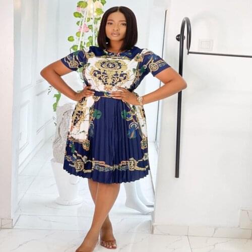 HOUSEOFSD New Summer Vestido African Print Dresses For Women Casual Pleated 2 Piece Skirt Suits Fashion Elegant Ladies Dress Set