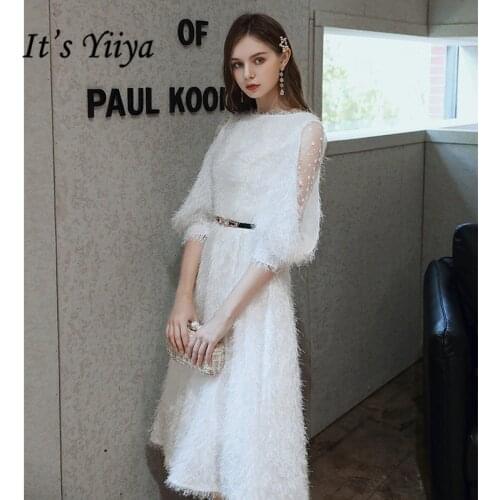 Its Yiiya Evening Dresses Elegant Out Off Shoulder White Feather Robe De Soiree Plus Size Formal Gowns LF220