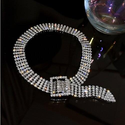 Vintage Fashion Rhinestone Choker Necklaces for Women Luxury Shining Silver Color Clavicle Chain Necklaces Jewelry