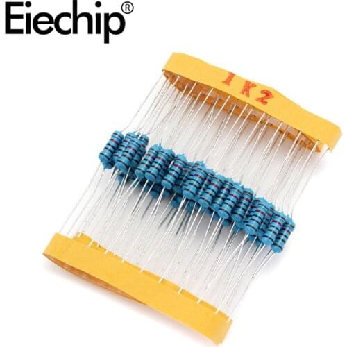 100pcs/lot 0.5W 1 ohm 1% Metal film resistor 1/2W resistance 1.2K Electronic resistors