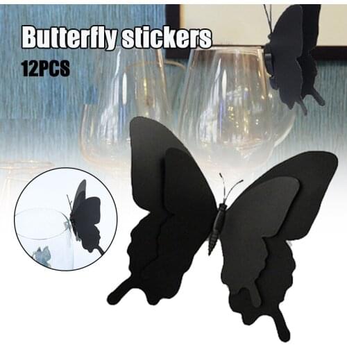 12PCS Black Butterfly Decor for Living Room 3D Wall Stickers for Halloween Party Pin/Clip Style Butterflies Home Decorations