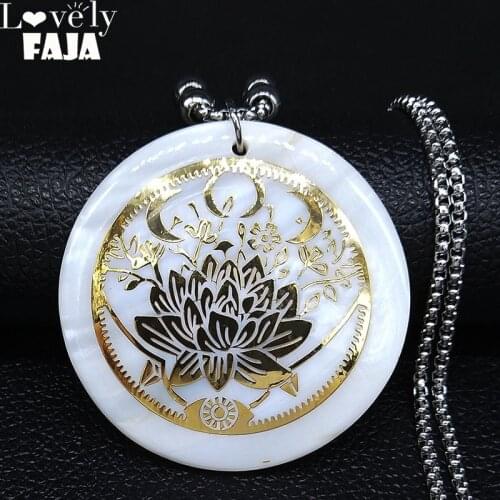 2021 Witchcraft Lotus Flower Shell Stainless Steel Necklace Women Gold Color Long Necklaces Pendants Jewelry collares N20093