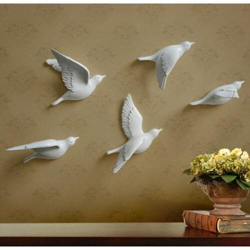 5 PCS NORDIC 3D RESIN WHITE BIRDS WALL HANGING HOME CRAFTS DECORATION HOME HANGING BEDROOM ACCESSORY