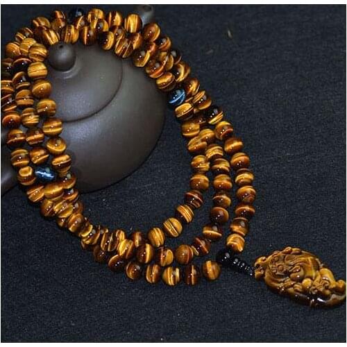 AAA Grade Tiger Eye Mala Tibetan Mala Yellow Dzambhala Prayer Mala Tibetan 108 Rosary Beads Buddhist 108 Prayer Beads for Wealth