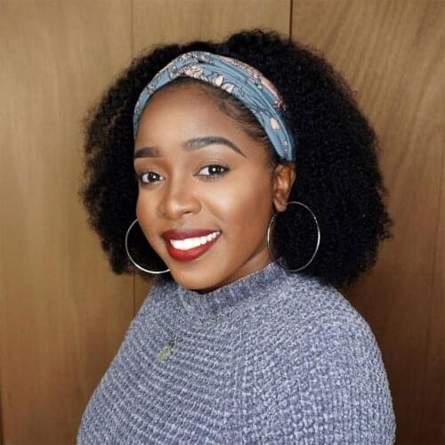 Afro Kinky Curly Wig Human Hair Headband Wig for Woman Short Curly Full Machine Made Human Hair Wig With Headband Wigs