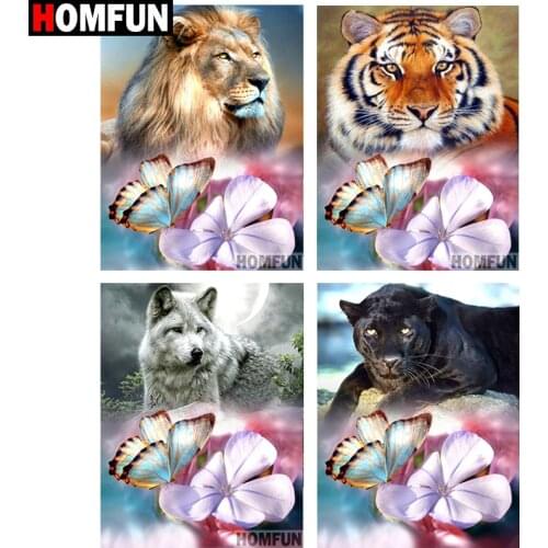 HOMFUN Diamond Painting Full Square/Round Drill 5D DIY "Tiger lion wolf" Daimond Embroidery Rhinestone Cross Stitch Decor