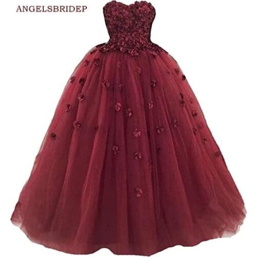 ANGELSBRIDEP Sweetheart Ball Gown Quinceanera Dresses 15 Party Fashion 3D Flower Floor-Length Tulle Cinderella Gowns Plus Size