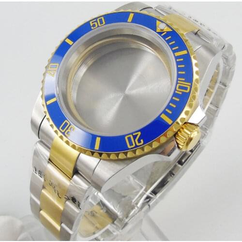 Gold Coated 40mm diameter Watch Case + Watch Strap sapphire Glass Fit ETA 2836 MIYOTA Movement