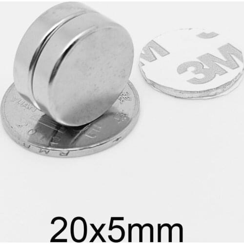 2~30PCS 20x5 Round Rare Earth Neodymium Magnet With 3M Double-Sided Adhesive Tape 20*5 Disc Search Magnet 20x5mm