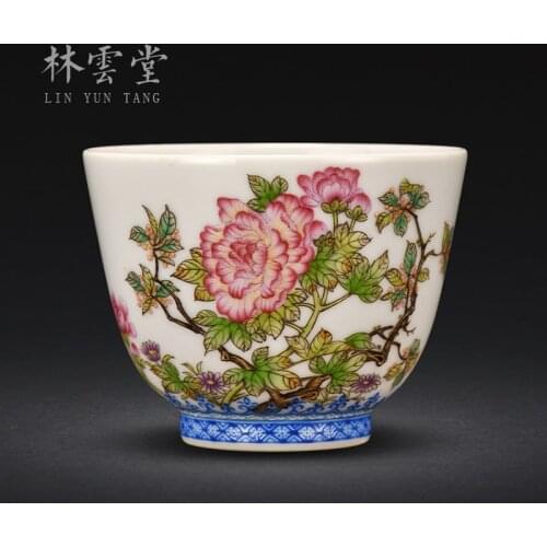 Lin Yuntang pastel flowers masters cup high-grade sample tea cup jingdezhen kung fu tea cups of tea