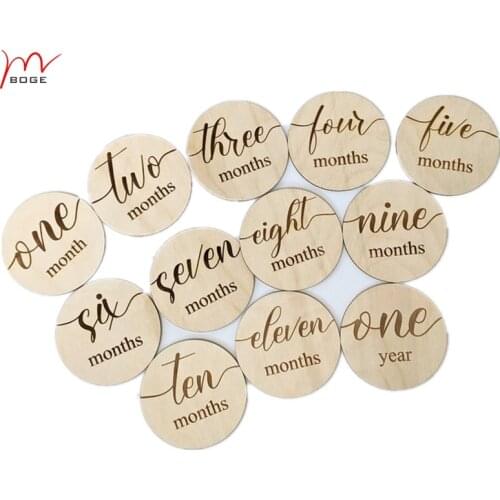 Set of 12 Discs Creative Classic Wood Newborn Handmade Birth Announcement Photo Keepsake Baby Milestone Discs