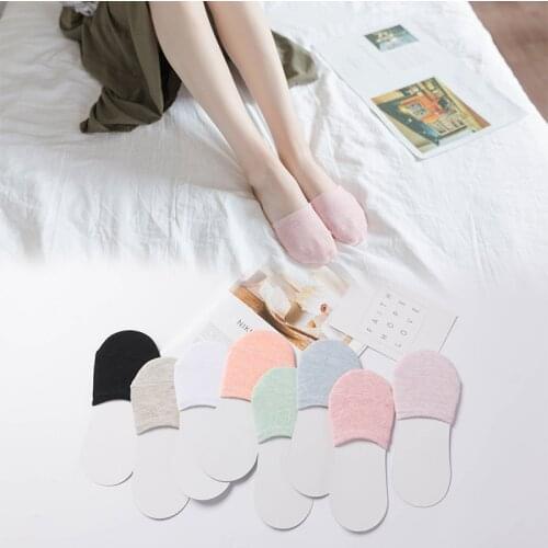 2019 Fashion Women Simple Solid Sock Slippers Half Grip Foot Toe Socks Summer Thin Invisible Socks Feet Womens Socks female
