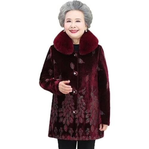 Winter Coat Women Grandma Outfit Woolen Coat Mid-length The elderly Loose Sheep Shearing Large Size Jacket Female Outerwear R826