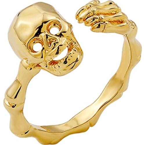 Punk Gold Color Skeleton Skulls Ring For Women Men Vintage Geometric Hand Bone Open Finger Rings Fashion Female Jewelry Gifts