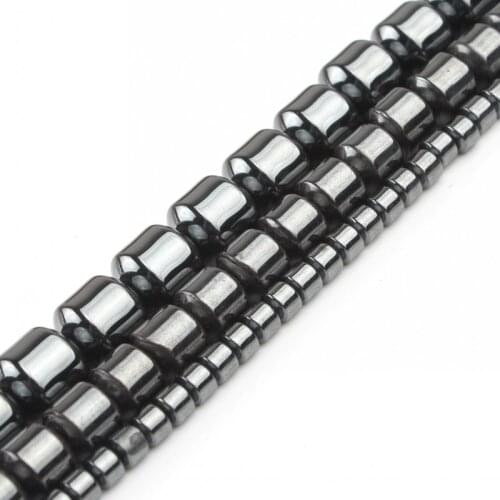 Natural Stone Geometry Cylinder Black Hematite Loose Beads For DIY Jewelry Making Bracelet Accessories15'' 3x3mm 6x5mm 8x7mm