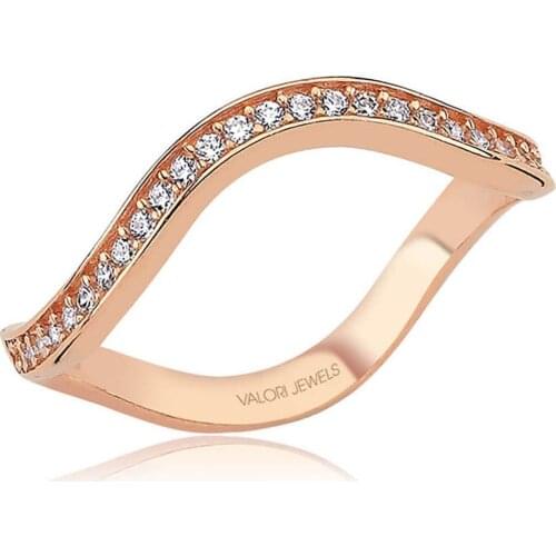 Valori Jewels Sparkling Half Eternity, Zirconia White Gemstone, Rose Gold Plated, Sterling Silver Ring