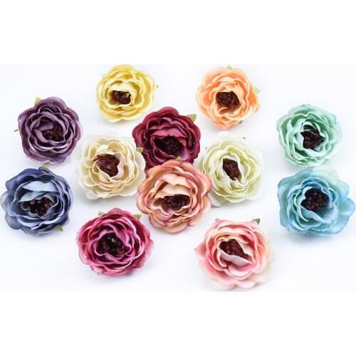 100pcs 4CM Silk peonies heads christmas wedding home decor diy gifts candy box artificial flowers for decoration Headwear brooch