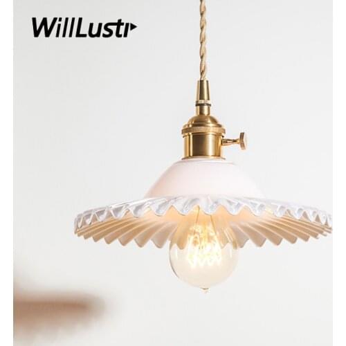 Nordic vintage crystal pressed glass pendant light copper head pendant lamp home dinning room hotel restaurant umbrella light