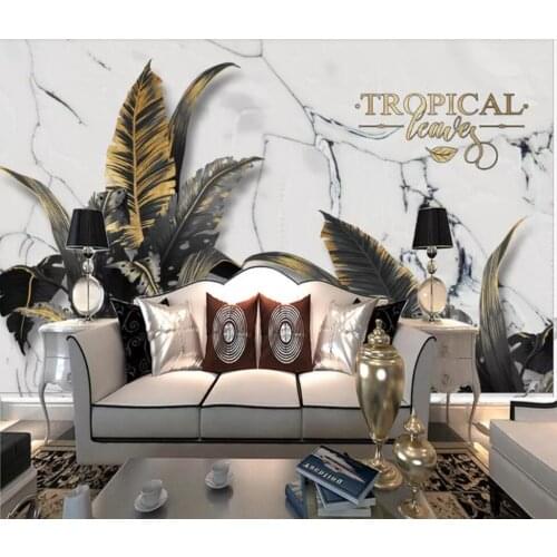 Modern Nordic wind gold leaf tropical plant TV background wall decoration mural wallpaper
