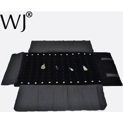 Superior Black Velvet Jewelry Display Travel Roll Bag Foldable Pendant Necklace Chain Stand Holder Organizer Cases 96 Hooks