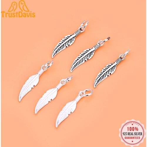 TrustDavis Real 925 Sterling Silver Fashion Sweet Feather Charm Pendant Handmade DIY Accessories Fine Jewelry Wholesale HY079