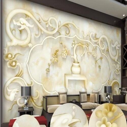 Wellyu Custom large fresco Chinese dragon lace plum marble TV sofa background wall wallpaper papel de parede para quarto