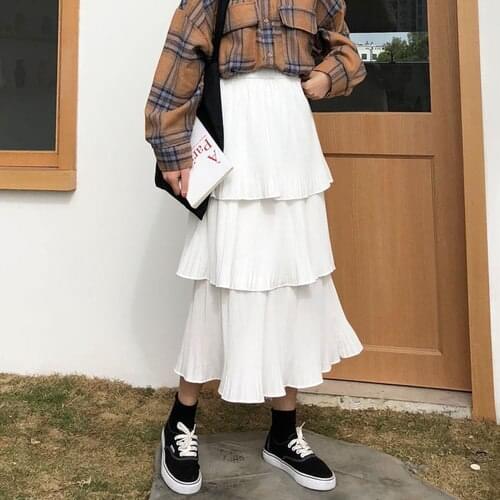 Women Sweet High Wasit Pleated Skirt 2020 New Summer Women Multi-layer Solid Casual A-line Long Skirt