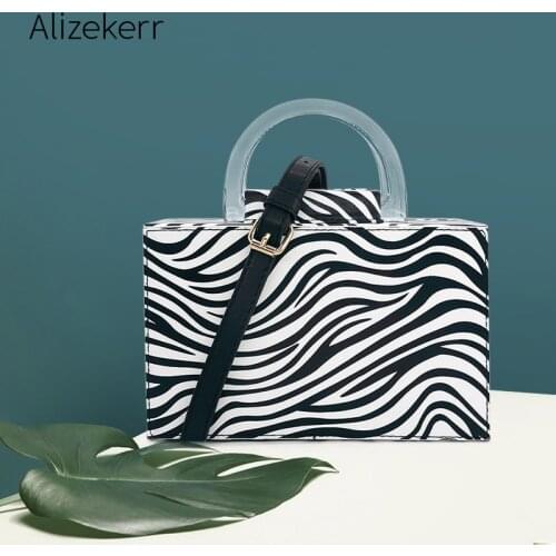 Zebra Pattern Box Handbag Women 2020 Retro Chic Crocodile Pattern Transparent Top Handle Shoulder Messenger Bag Female Fashion