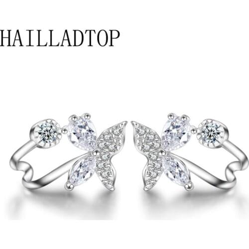 Crystal Butterfly Stud Earring Flower Zircon Earrings Bowknot Zirconia Shining Earring Women Silver Plated Jewelry Gift Youth