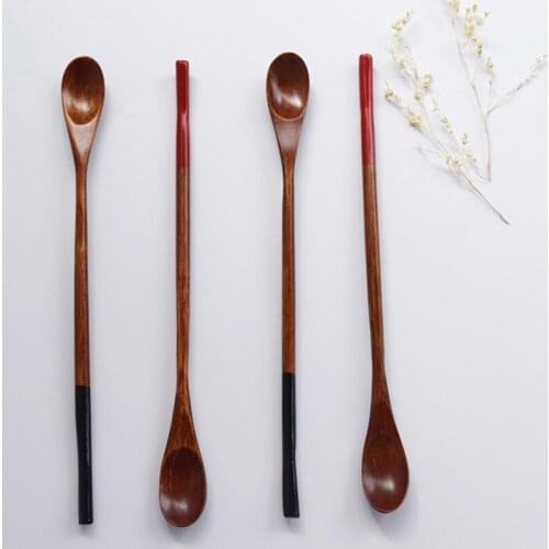1 PC Natural Wood Spoon Long Handled Honey Coffee Tea Spoon Kids Rice Dessert Spoon Wooden Spoon Teaspoon Tableware