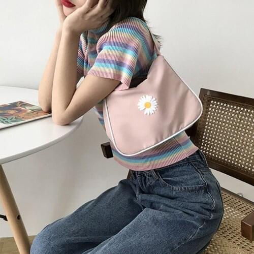 2021 Spring Women Small Handbag Designer Bag Daisy Embroidery Tote Lady Underarm Shoulder Bag Waterproof Canvas Half Moon Bags