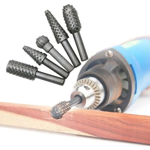 5Pcs Steel Rotary Rasp File 6mm Shank Rotary Craft Files Burrs Wood Bits Grinding Power Woodworking Hand Tool