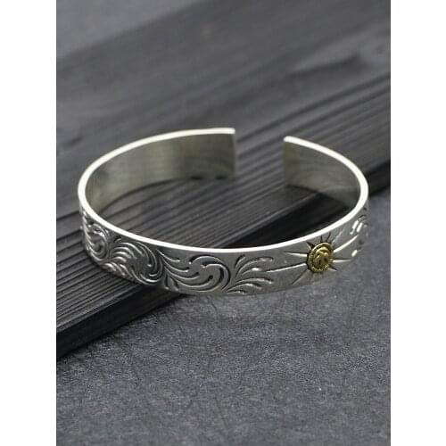 Tide style high bridge side small eagle ancient pattern opening bracelet 925 pure retro fashion men and women punk bracelet