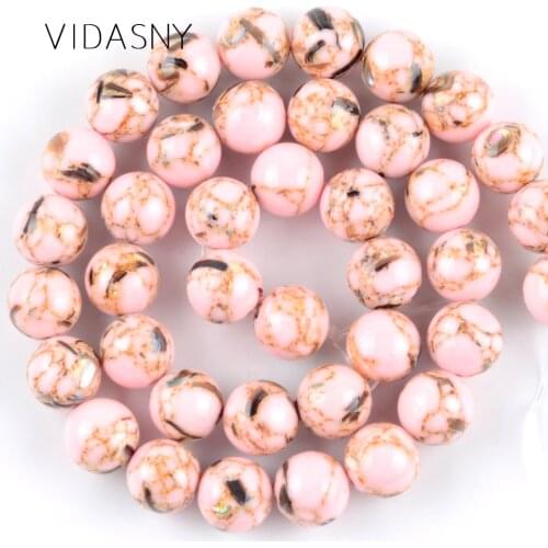 Natural Light Pink Shell Turquoises Stone Beads For Jewelry Making 4 6 8 10 12mm Round Spacer Beads Diy Bracelet Necklace 15