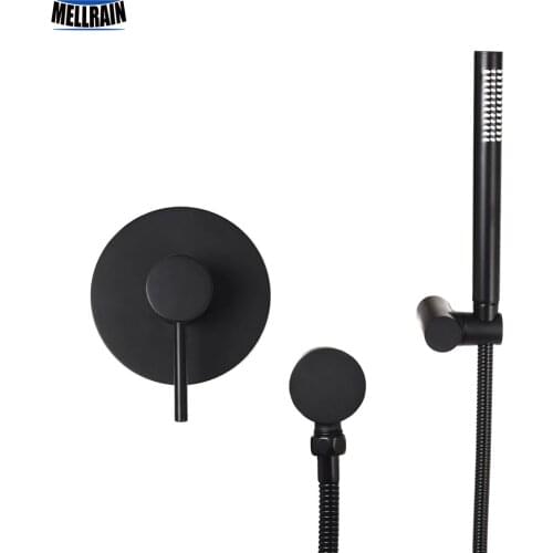 Black single way bathroom bath shower set wall mounted brass mixer valve faucet with handheld shower head & 1.5 meter hose
