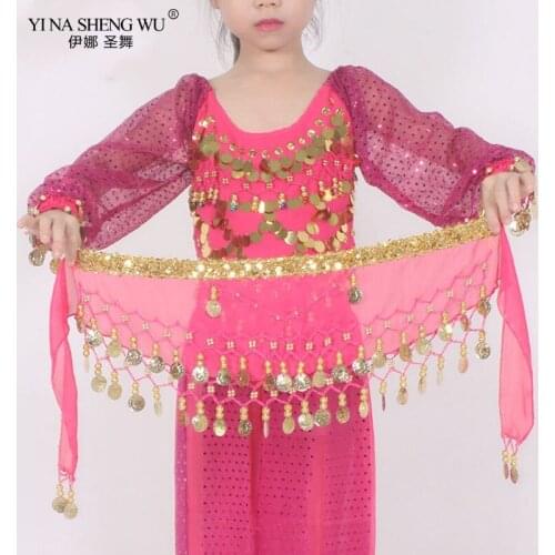 Kids Belly Dance Hip Scarf Children Accessories 2 Row Belt With bellydance Tone Coins Waist Chain WrapDance Wear Kids