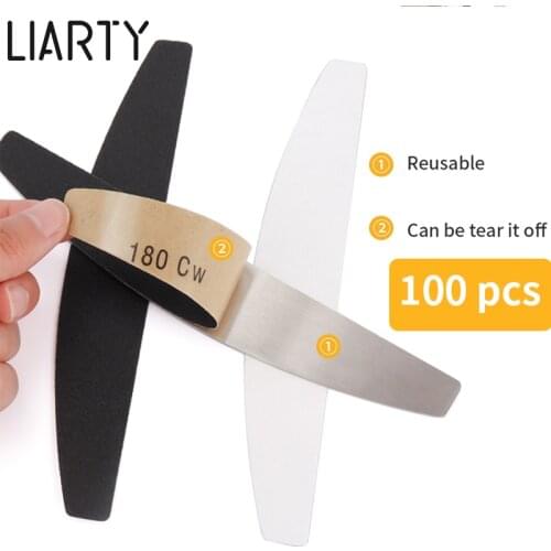 100pcs Double-sided Replacement nail file with Stainless Steel removalble sandpaper pads for nail shap Nail Polishing Manicure