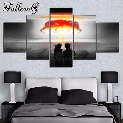 FULLCANG diy 5 Panel Nuclear Explosion Apocalyptic diamond painting rhinestone square round mosaic embroidery picture FC1931