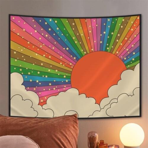 INS Rainbow Sun Tapestry Bohemia Aesthetic Wall Hanging Home Decor Tapestries Living Room Bedroom Hanging Cloth Wall Cover Mural