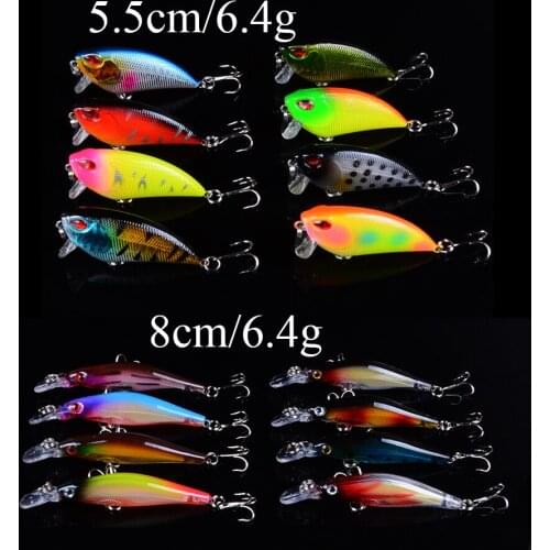 Hot 16pcs Mixed 2 Models Minnow Fishing lures VIB wobbler crankbait Sharp hooks With 3D eyes