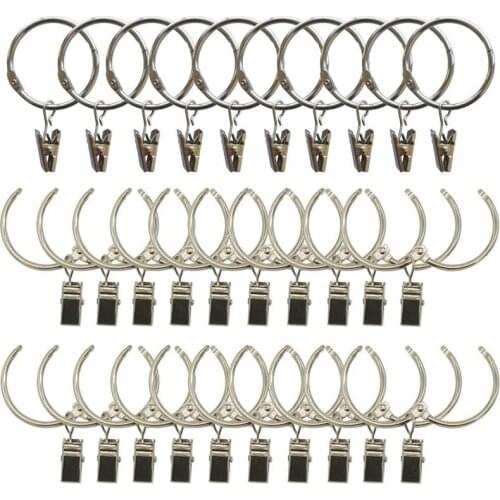 HHO-30 Pack Curtain Clips with Rings Metal Rustproof Drapery Rod Rings Hooks with Strong Clip Easy Open and Close 1.5 inch Inter