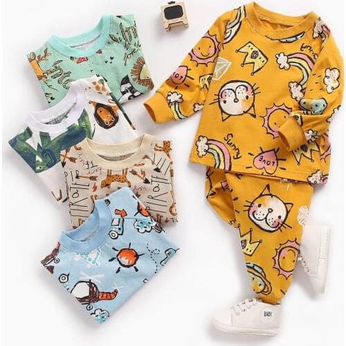0-4T Toddler Kid Baby Boys Girls Clothes set Autumn Winter Cartoon Top and Pant suit Cute Sweet Home wear Infant Clothing Outfit