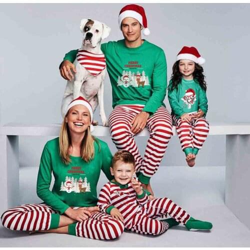 Brand New Family Matching Pajamas Set Christmas Green Stripe Matching Christmas Pajamas PJs Sets Xmas Sleepwear Nightwear Sets