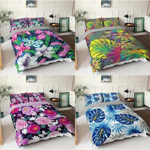 3D Printing Plant Bedding Set Flowers Leaves Duvet Cover Sets Bedclothes 2/3 Pieces Queen King Size Quilt Cover for Home
