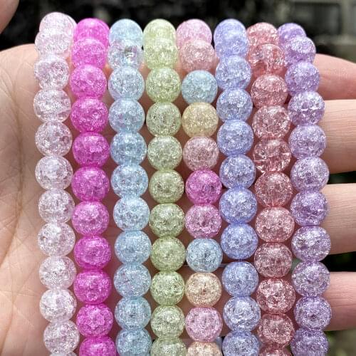 Colorful White Snow Cracked Crystal Round Loose Quartz Beads For Jewelry Making DIY Bracelet 6/8/10/12mm
