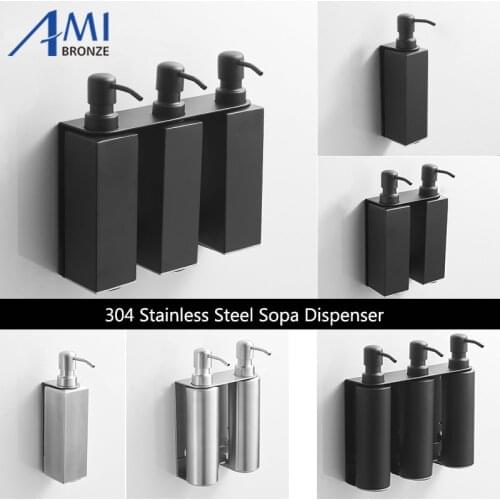 Round/Square Black Liquid Soap Dispensers 304 Stainless Steel Wall Mounted Bathroom Liquid Hand Soap Dispenser