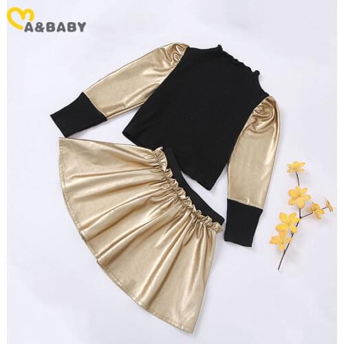 Ma&Baby 1-8Y Autumn Winter Toddler Kid Child Girl Clothes Set Knitted Long Sleeve Tops Pu Leather Skirts Outfits
