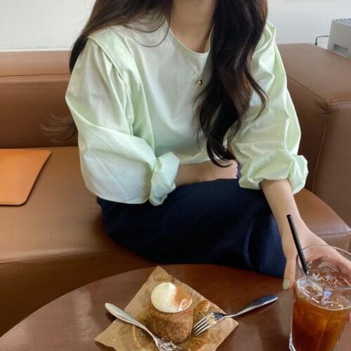 Alien Kitty Minimalist Green Tops Girls Hot Chic 2020 Women Students Streetwear Delicate All Match Brief Solid Elegant Shirts