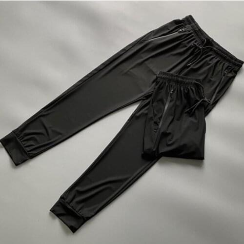 Mens Joggers Casual Pants Stretch Cool Solid Color Streetwear Quick Dry Thin Breathable Black Loose Sweatpants Plus Size M-5XL