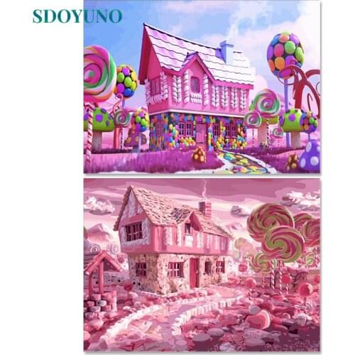 SDOYUNO Candy House Oil Paint By Numbers Kits Scenery Painting By Numbers On Canvas Frameless 60x75cm Handpaint DIY Home Decor
